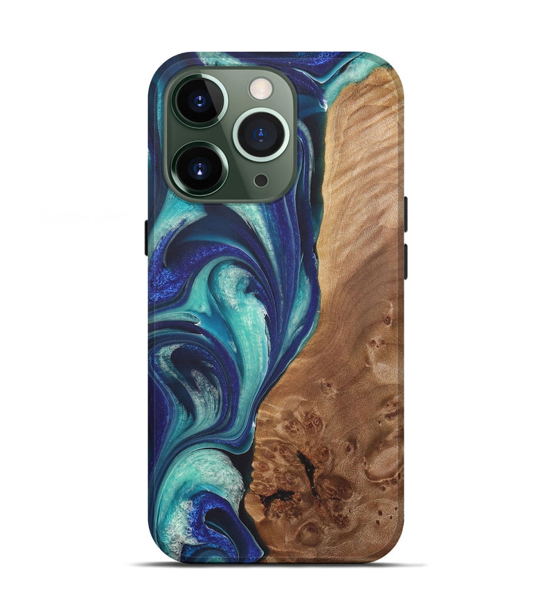 iPhone 13 Pro Wood+Resin Live Edge Phone Case - Maria (Blue, 722022)