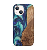 iPhone 14 Wood+Resin Live Edge Phone Case - Maria (Blue, 722022)