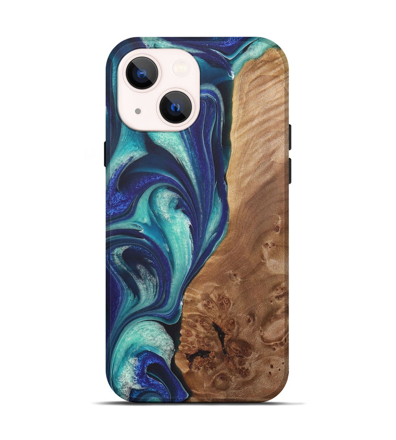 iPhone 14 Wood+Resin Live Edge Phone Case - Maria (Blue, 722022)