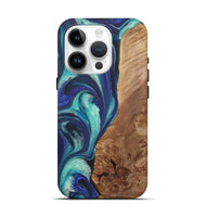 iPhone 15 Pro Wood+Resin Live Edge Phone Case - Maria (Blue, 722022)