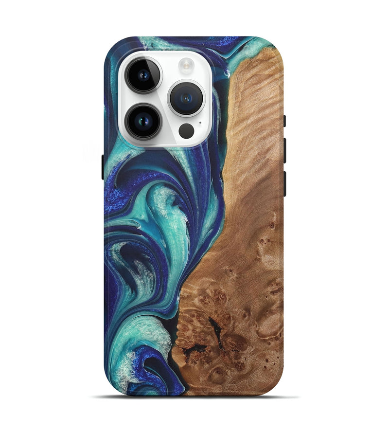 iPhone 15 Pro Wood+Resin Live Edge Phone Case - Maria (Blue, 722022)