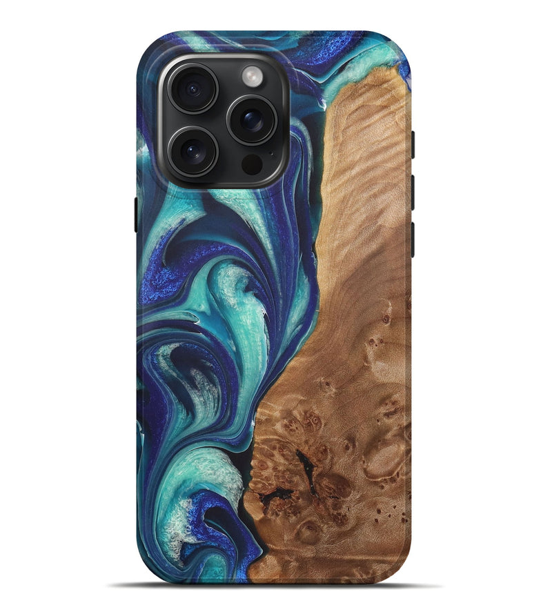 iPhone 16 Pro Max Wood+Resin Live Edge Phone Case - Maria (Blue, 722022)