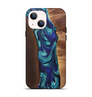 iPhone 14 Wood+Resin Live Edge Phone Case - Clifton (Blue, 722023)