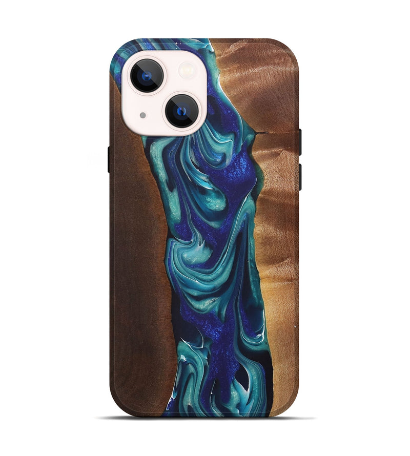 iPhone 14 Wood+Resin Live Edge Phone Case - Clifton (Blue, 722023)