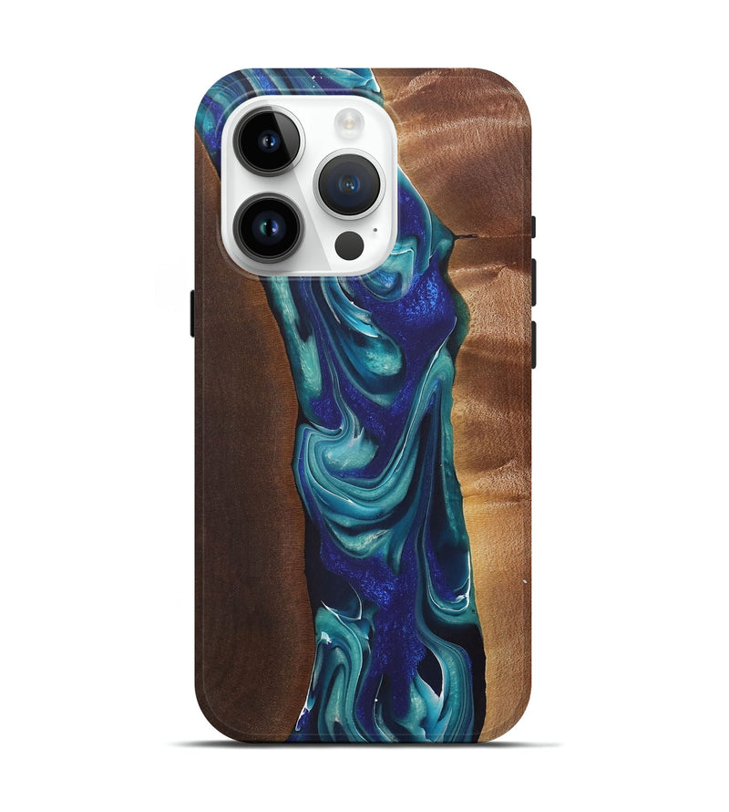 iPhone 15 Pro Wood+Resin Live Edge Phone Case - Clifton (Blue, 722023)