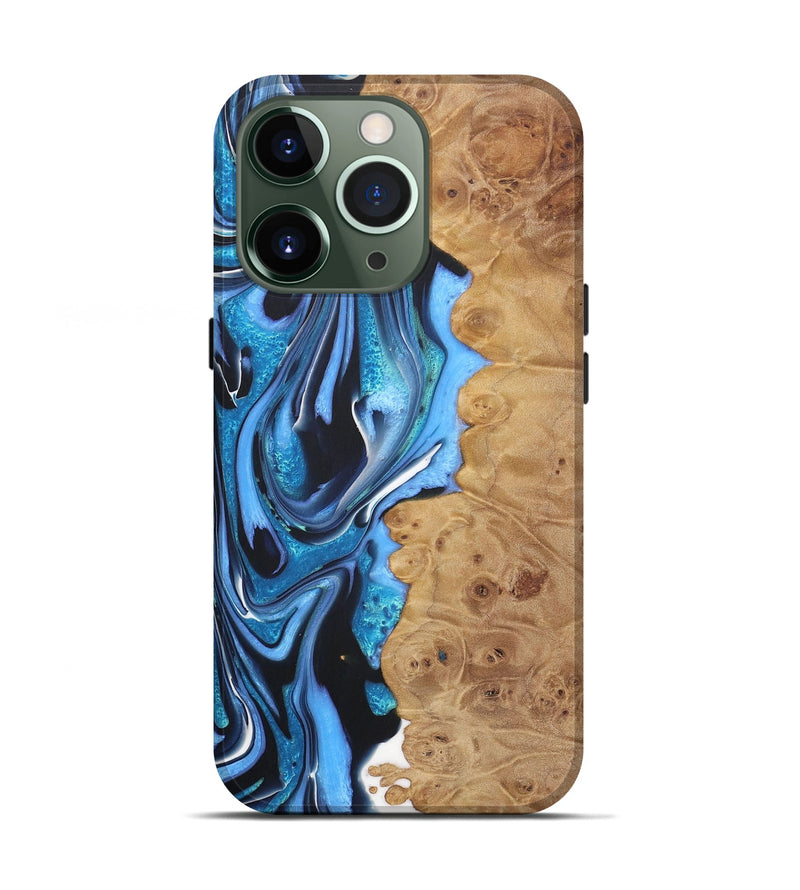 iPhone 13 Pro Wood+Resin Live Edge Phone Case - Charity (Blue, 722024)