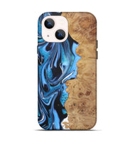 iPhone 14 Wood+Resin Live Edge Phone Case - Charity (Blue, 722024)