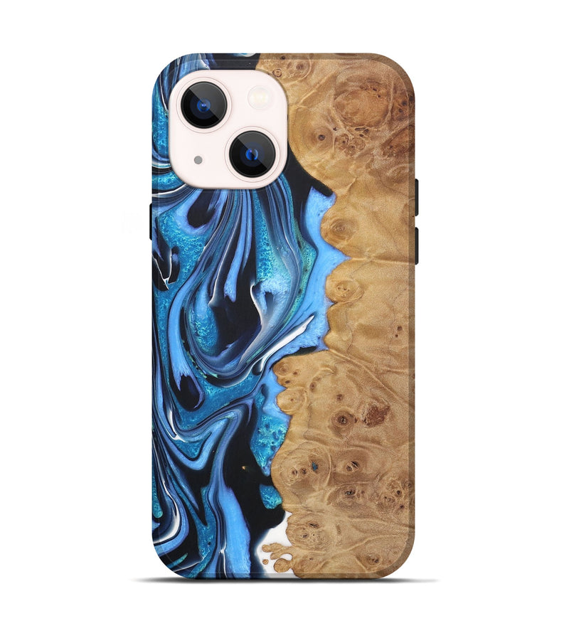 iPhone 14 Wood+Resin Live Edge Phone Case - Charity (Blue, 722024)