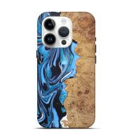 iPhone 15 Pro Wood+Resin Live Edge Phone Case - Charity (Blue, 722024)