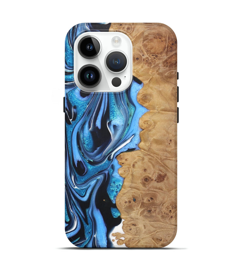 iPhone 15 Pro Wood+Resin Live Edge Phone Case - Charity (Blue, 722024)