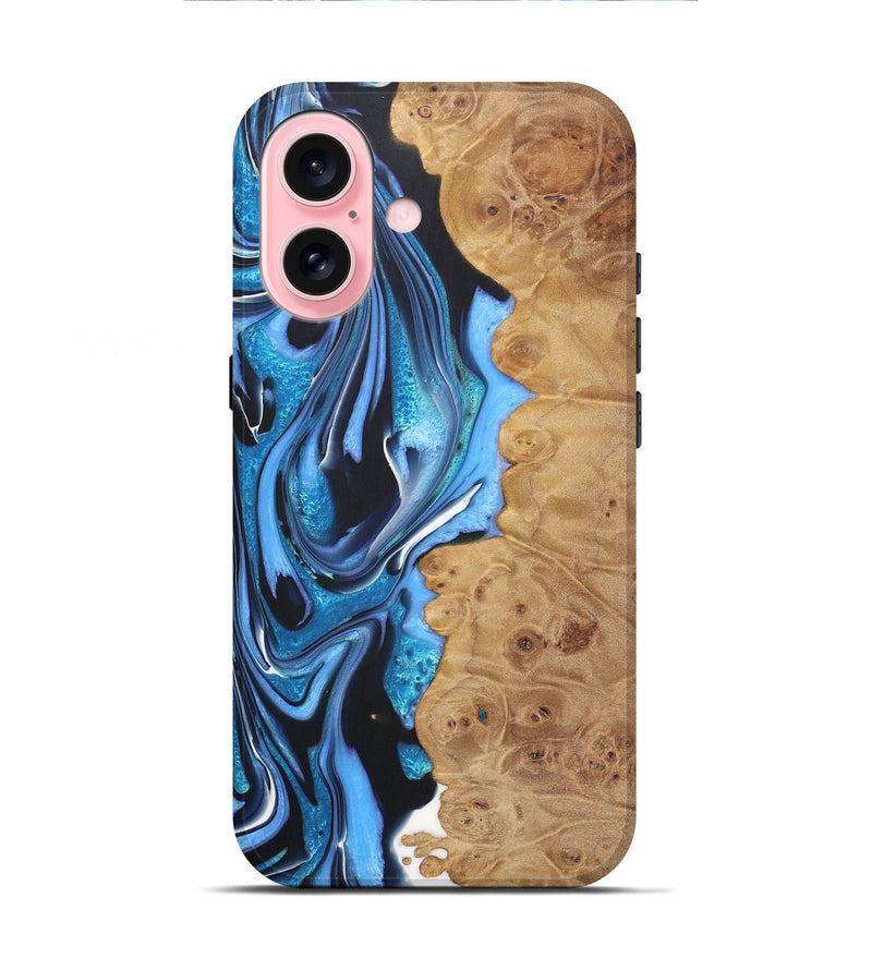 iPhone 16 Wood+Resin Live Edge Phone Case - Charity (Blue, 722024)