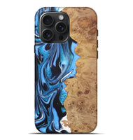 iPhone 16 Pro Max Wood+Resin Live Edge Phone Case - Charity (Blue, 722024)