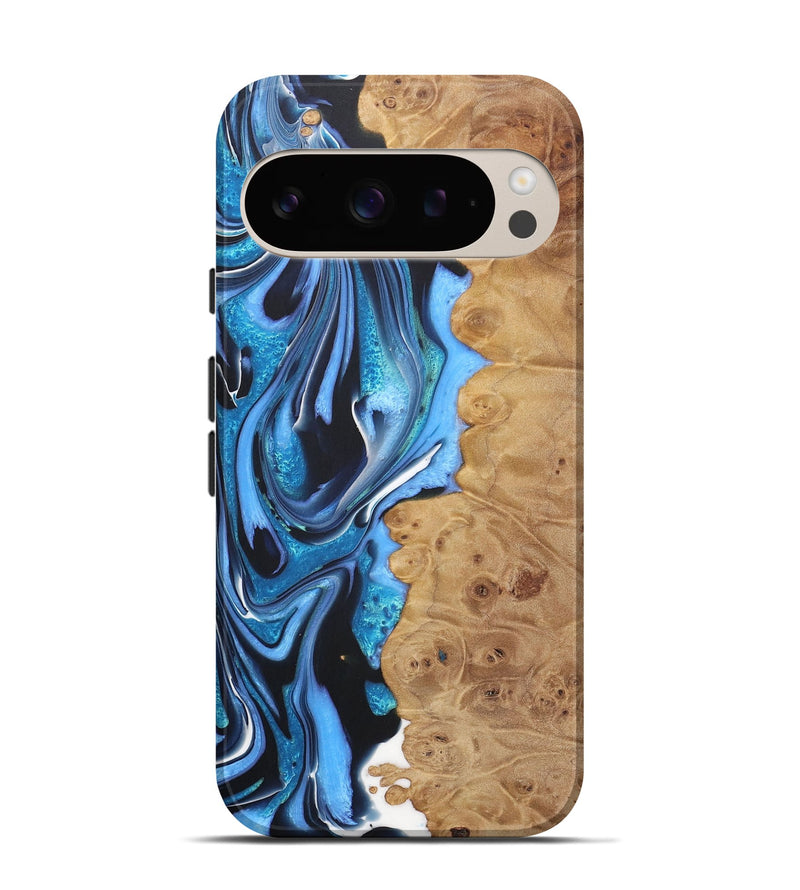 Pixel 9 Pro Wood+Resin Live Edge Phone Case - Charity (Blue, 722024)