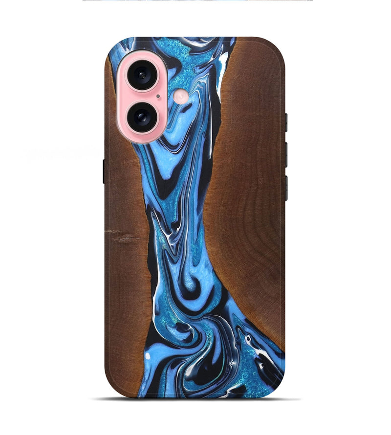 iPhone 16 Wood+Resin Live Edge Phone Case - Parker (Blue, 722025)