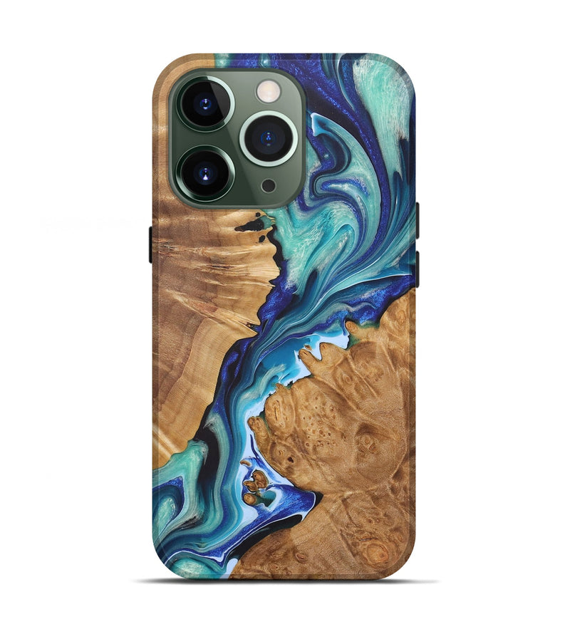 iPhone 13 Pro Wood+Resin Live Edge Phone Case - Fannie (Blue, 722027)