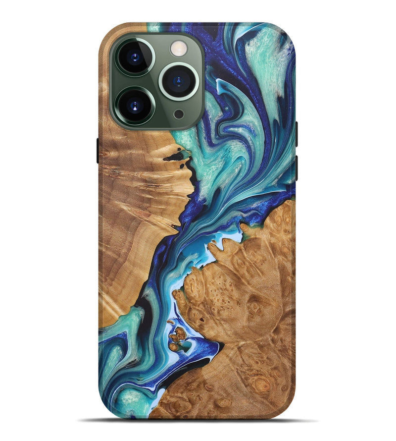 iPhone 13 Pro Max Wood+Resin Live Edge Phone Case - Fannie (Blue, 722027)