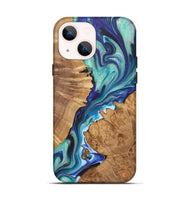 iPhone 14 Wood+Resin Live Edge Phone Case - Fannie (Blue, 722027)