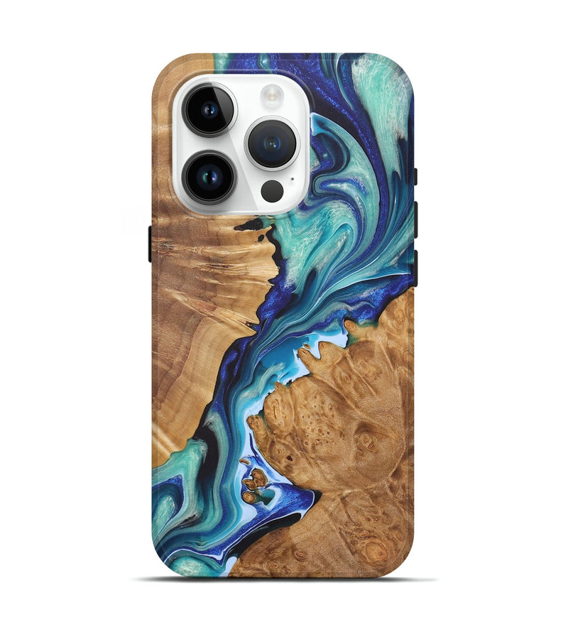 iPhone 15 Pro Wood+Resin Live Edge Phone Case - Fannie (Blue, 722027)