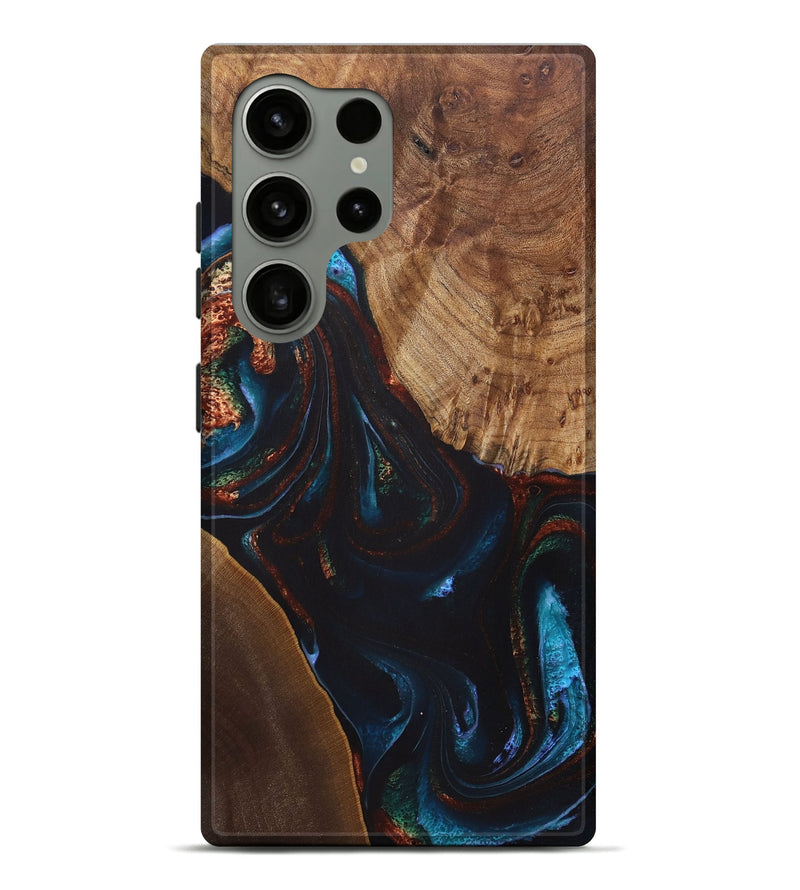 Galaxy S24 Ultra Wood+Resin Live Edge Phone Case - Henry (Teal & Gold, 722028)