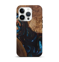 iPhone 15 Pro Wood+Resin Live Edge Phone Case - Henry (Teal & Gold, 722028)