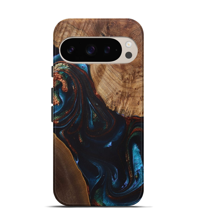 Pixel 9 Wood+Resin Live Edge Phone Case - Henry (Teal & Gold, 722028)