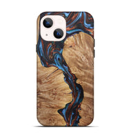 iPhone 14 Wood+Resin Live Edge Phone Case - Stuart (Teal & Gold, 722029)