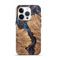 iPhone 15 Pro Wood+Resin Live Edge Phone Case - Stuart (Teal & Gold, 722029)