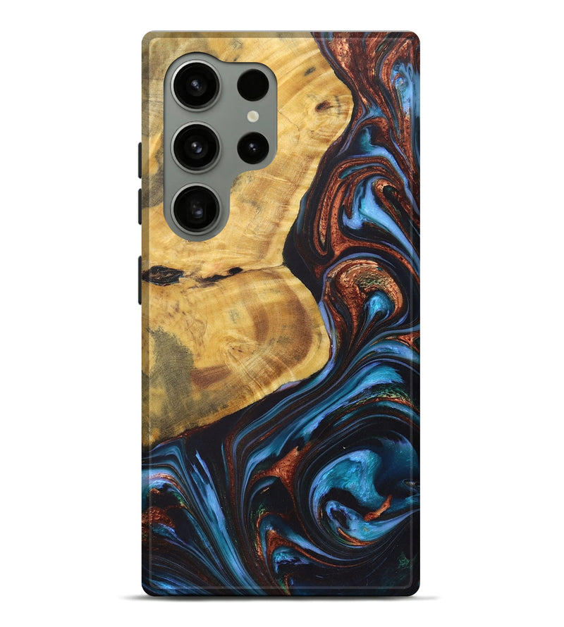 Galaxy S24 Ultra Wood+Resin Live Edge Phone Case - Ryker (Teal & Gold, 722030)