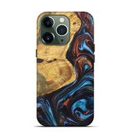 iPhone 13 Pro Wood+Resin Live Edge Phone Case - Ryker (Teal & Gold, 722030)