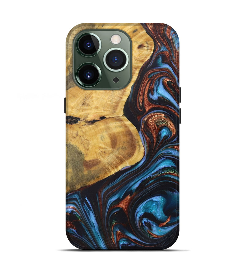 iPhone 13 Pro Wood+Resin Live Edge Phone Case - Ryker (Teal & Gold, 722030)