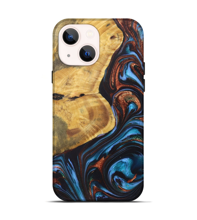 iPhone 14 Wood+Resin Live Edge Phone Case - Ryker (Teal & Gold, 722030)