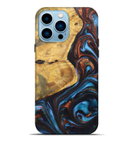 iPhone 14 Pro Max Wood+Resin Live Edge Phone Case - Ryker (Teal & Gold, 722030)