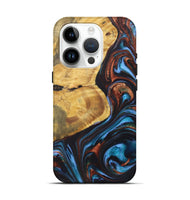 iPhone 15 Pro Wood+Resin Live Edge Phone Case - Ryker (Teal & Gold, 722030)