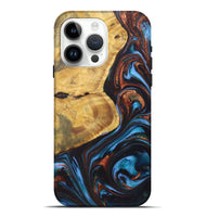 iPhone 15 Pro Max Wood+Resin Live Edge Phone Case - Ryker (Teal & Gold, 722030)