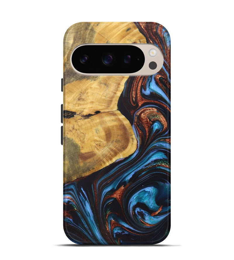 Pixel 9 Wood+Resin Live Edge Phone Case - Ryker (Teal & Gold, 722030)