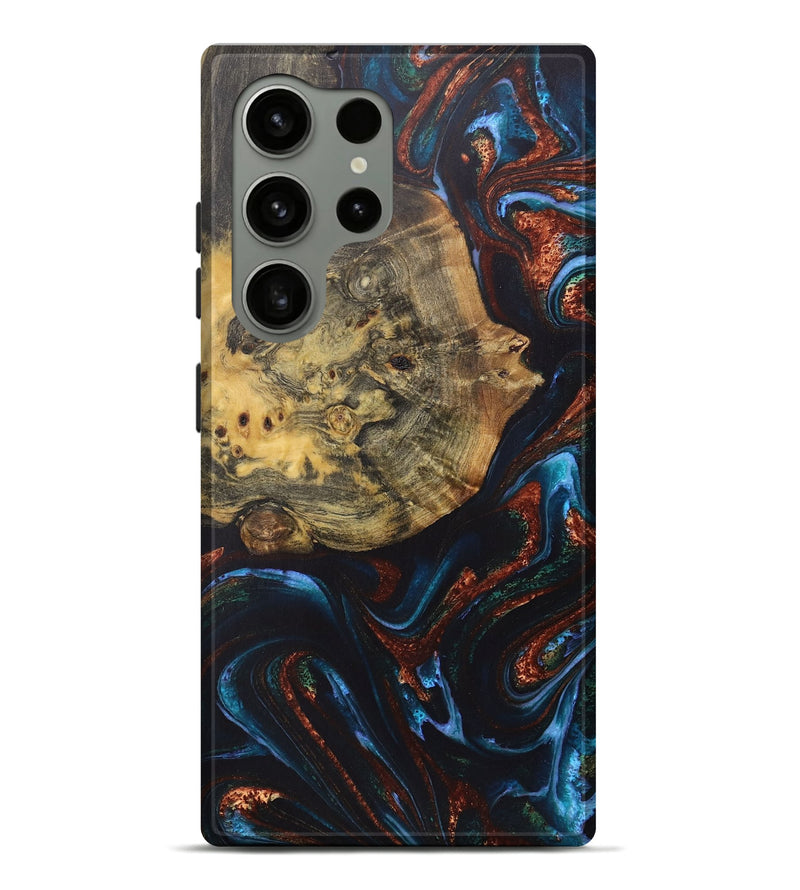 Galaxy S24 Ultra Wood+Resin Live Edge Phone Case - Wilbur (Teal & Gold, 722031)