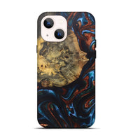 iPhone 14 Wood+Resin Live Edge Phone Case - Wilbur (Teal & Gold, 722031)