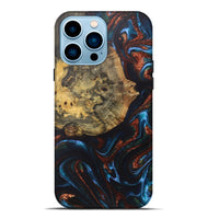 iPhone 14 Pro Max Wood+Resin Live Edge Phone Case - Wilbur (Teal & Gold, 722031)