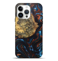 iPhone 15 Pro Max Wood+Resin Live Edge Phone Case - Wilbur (Teal & Gold, 722031)