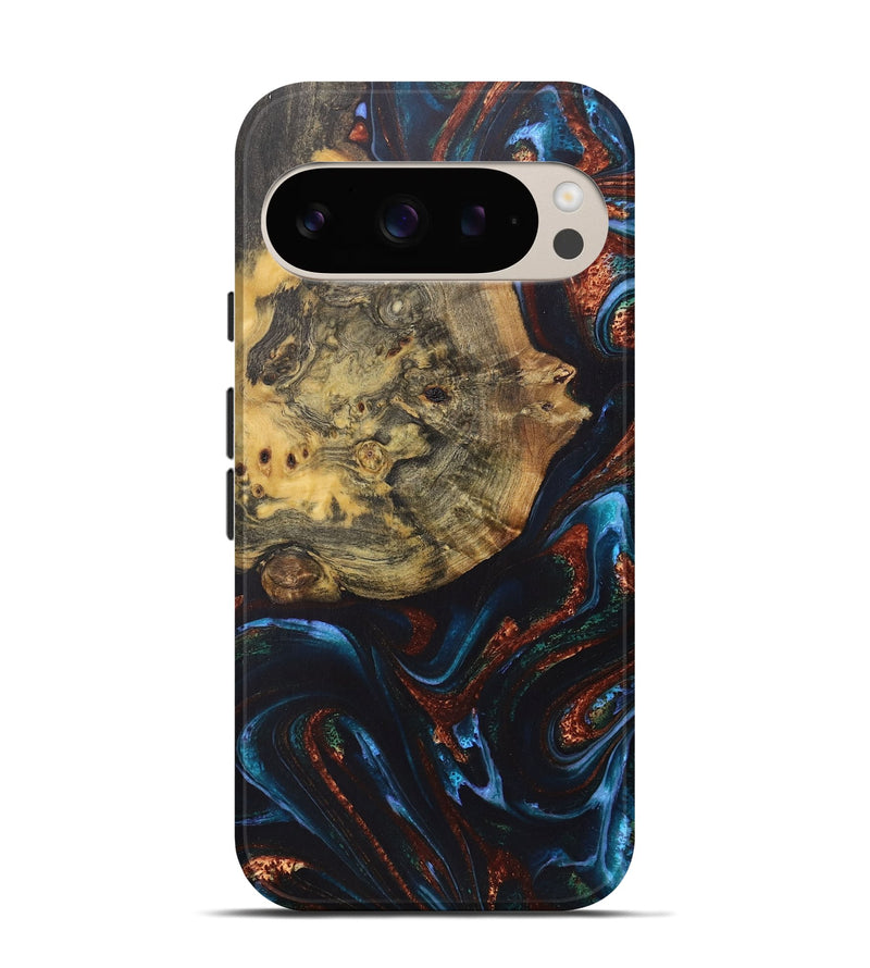 Pixel 9 Wood+Resin Live Edge Phone Case - Wilbur (Teal & Gold, 722031)