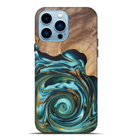 iPhone 14 Pro Max Wood+Resin Live Edge Phone Case - Samantha (Teal & Gold, 722032)