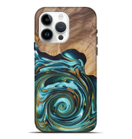 iPhone 15 Pro Max Wood+Resin Live Edge Phone Case - Samantha (Teal & Gold, 722032)