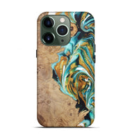 iPhone 13 Pro Wood+Resin Live Edge Phone Case - Pedro (Teal & Gold, 722033)