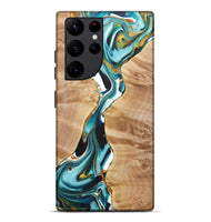 Galaxy S22 Ultra Wood+Resin Live Edge Phone Case - Gemma (Teal & Gold, 722034)