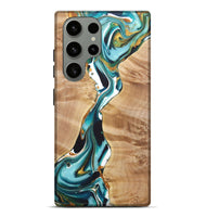 Galaxy S23 Ultra Wood+Resin Live Edge Phone Case - Gemma (Teal & Gold, 722034)