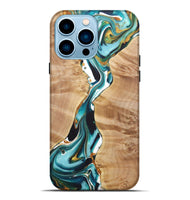 iPhone 14 Pro Max Wood+Resin Live Edge Phone Case - Gemma (Teal & Gold, 722034)