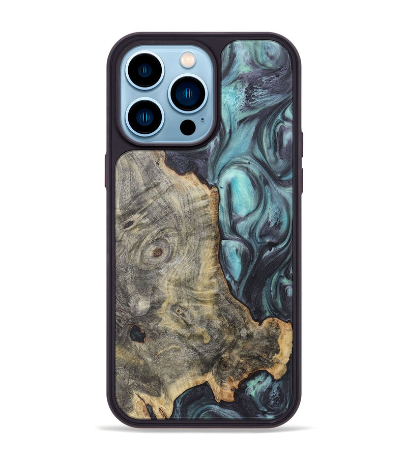 iPhone 14 Pro Max Wood+Resin Phone Case - Valentina (Green, 722036)