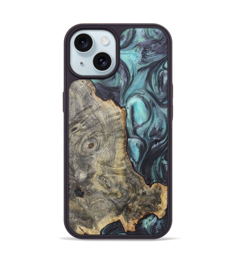 iPhone 15 Wood+Resin Phone Case - Valentina (Green, 722036)