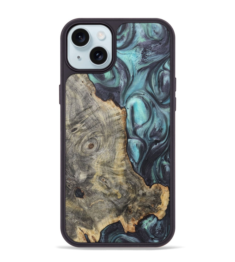 iPhone 15 Plus Wood+Resin Phone Case - Valentina (Green, 722036)