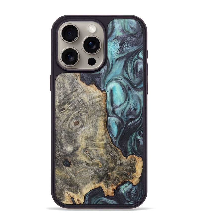 iPhone 15 Pro Max Wood+Resin Phone Case - Valentina (Green, 722036)